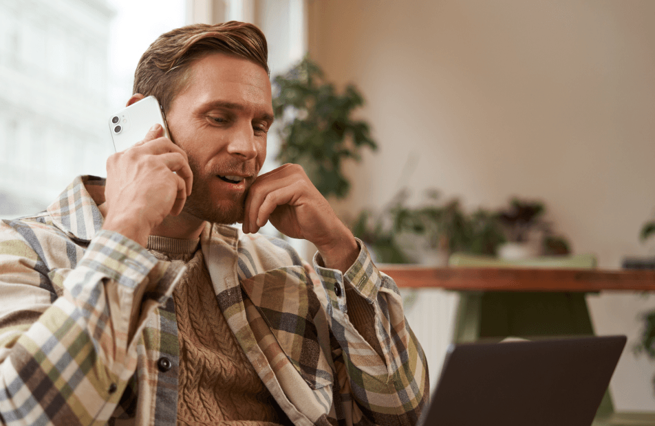 A young man on the phone